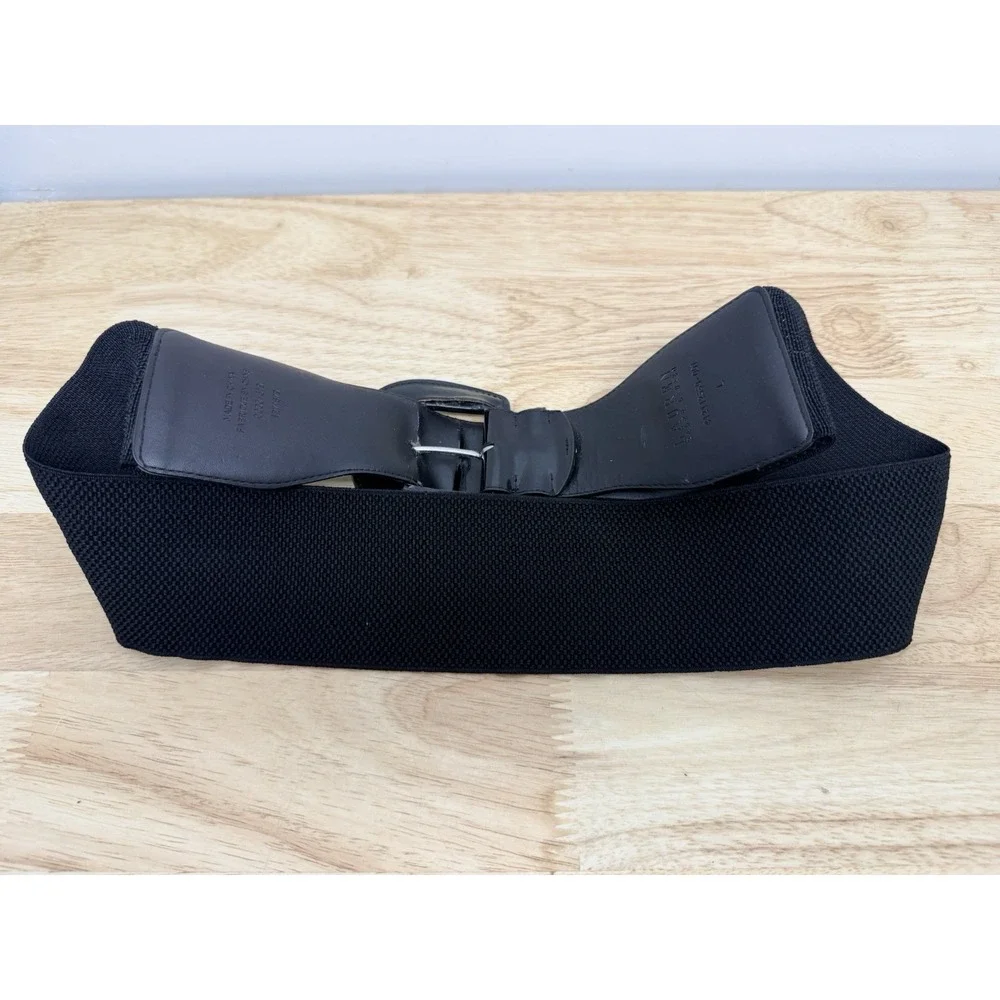 Lauren Ralph Lauren Thick Wide Black Patent Leather Stretch Belt Large #25